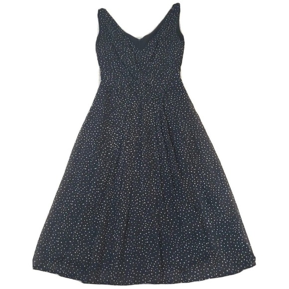 Talbots ~Woman Size 2Petite~ Black/Beige Polka Dot Silk Flare Pleats Dress. - Picture 3 of 12